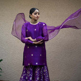 Purple Butti Floral Benarasi Kora Silk Sharara Set