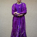 Purple Butti Floral Benarasi Kora Silk Sharara Set