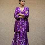 Purple Floral Jaal Benarasi Kora Silk Sharara Set