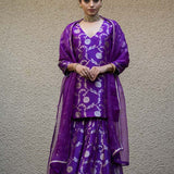 Purple Floral Jaal Benarasi Kora Silk Sharara Set