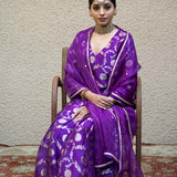 Purple Floral Jaal Benarasi Kora Silk Sharara Set