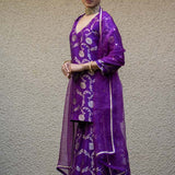 Purple Floral Jaal Benarasi Kora Silk Sharara Set