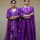 Purple Floral Jaal Benarasi Kora Silk Sharara Set