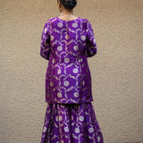 Purple Floral Jaal Benarasi Kora Silk Sharara Set