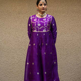 Purple Jaal Neck Butti Benarasi Kora Silk Kurta Set