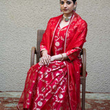 Red Floral Jaal Benarasi Kora Silk Sharara Set