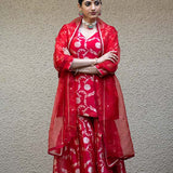 Red Floral Jaal Benarasi Kora Silk Sharara Set