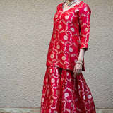 Red Floral Jaal Benarasi Kora Silk Sharara Set