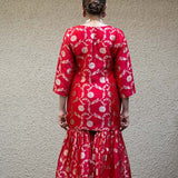 Red Floral Jaal Benarasi Kora Silk Sharara Set