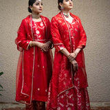 Red Floral Jaal Benarasi Kora Silk Sharara Set